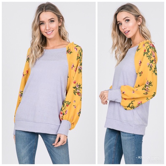 LAST 1! Floral Contrast Lavender On/Off Shoulder Top! - Picture 5 of 5